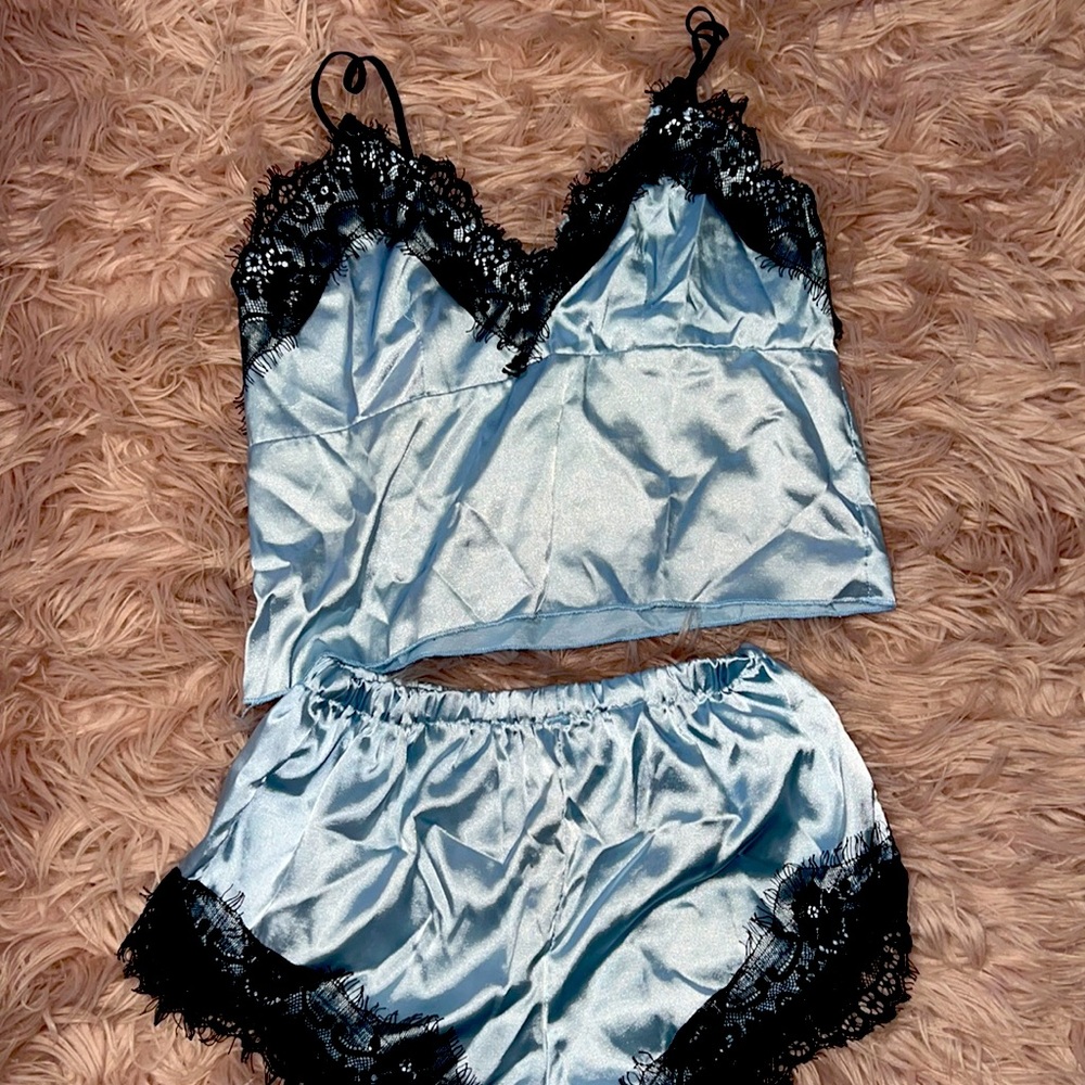 Baby Blue Satin PJ Set